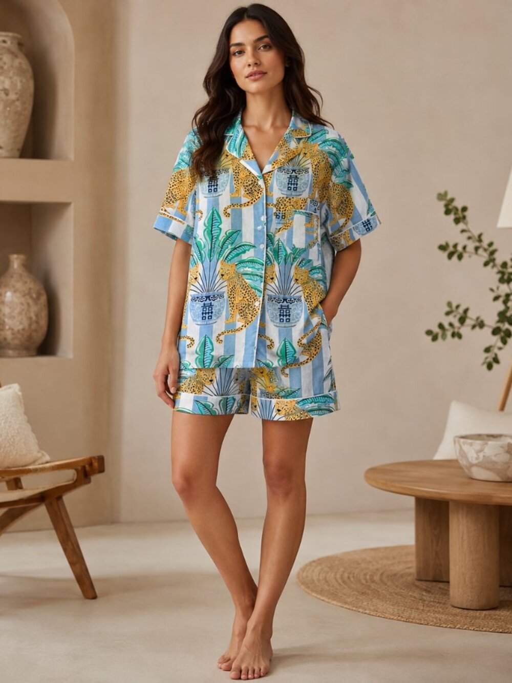 Hand Block Print Cotton Short Pajama Set: Floral Loungewear